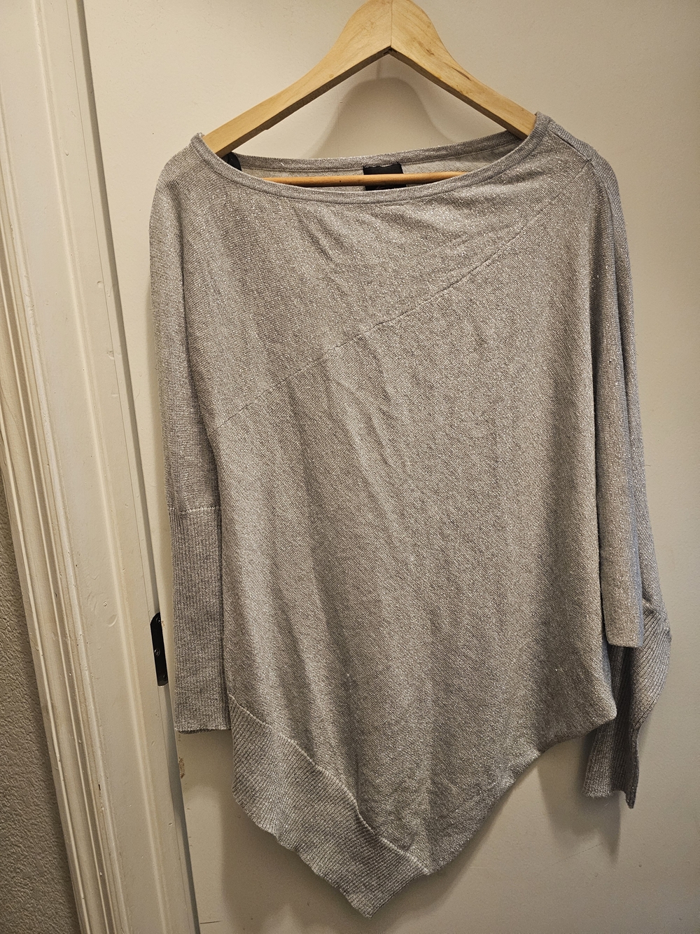 Y2K 2b Bebe Metallic Silver Asymmetrical Sweater E U C Size LG Fast Shipping